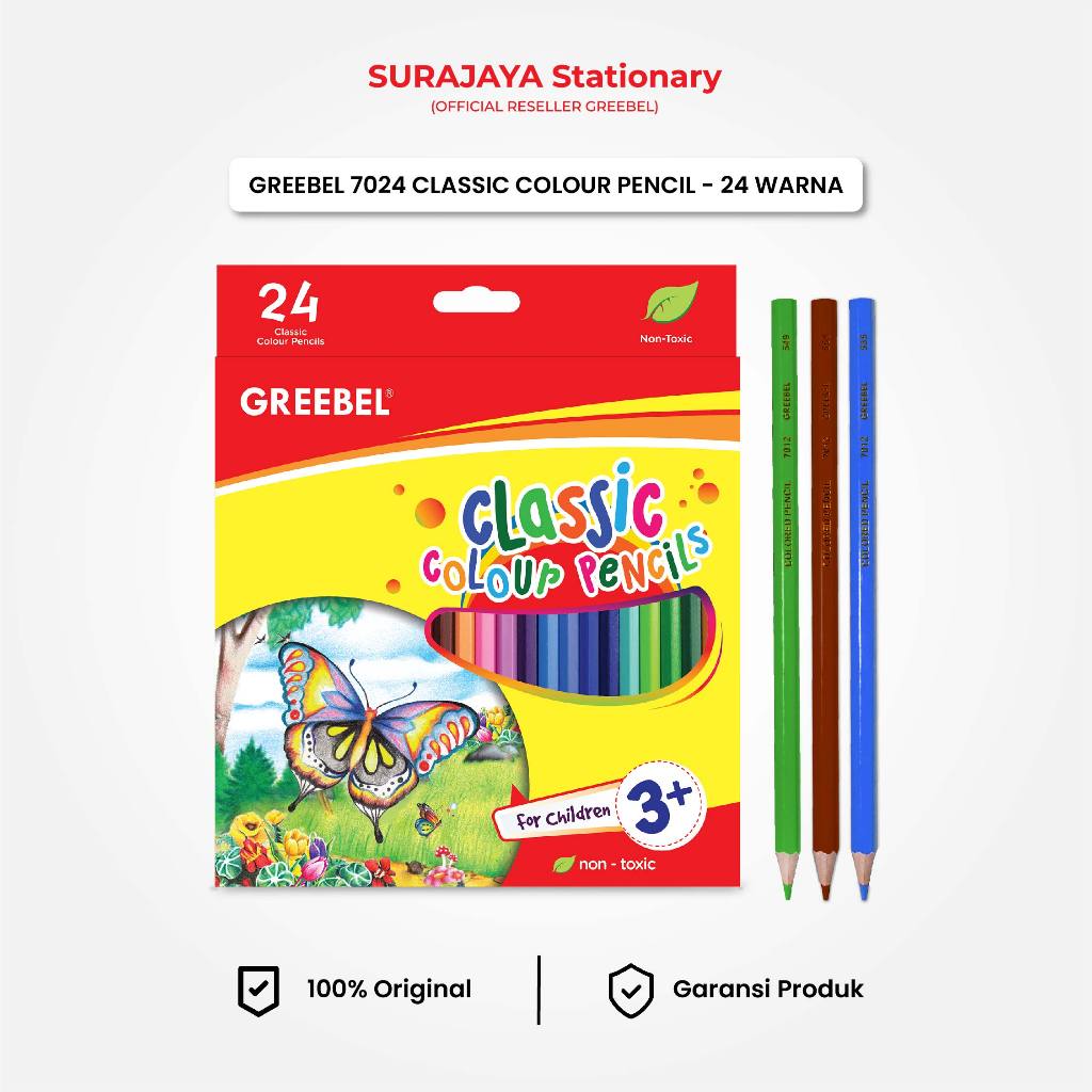 

Pensil Warna GREEBEL 24 Warna Panjang Color Pencil / Classic Colour 24 Warna (7024)