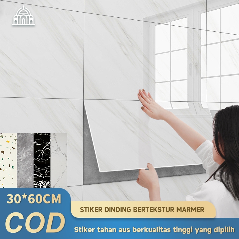 Papan Stiker Dinding Tekstur Marmer 30*60cm Wallpaper Dinding Kabinet untuk Kamar Tidur Dapur Kamar 