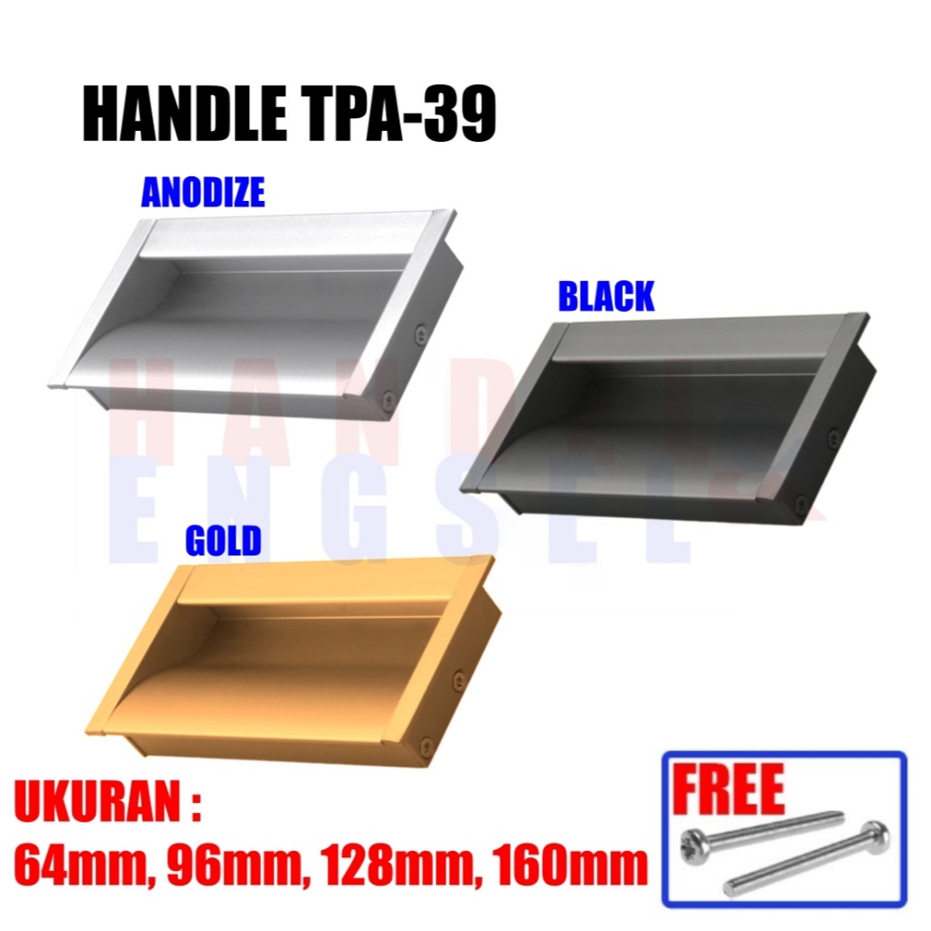 Handle Tanam Tarikan Pintu Laci Lemari Sliding Alumunium HUBEN TPA 39 / Gagang Handel Tanam Pintu Ge
