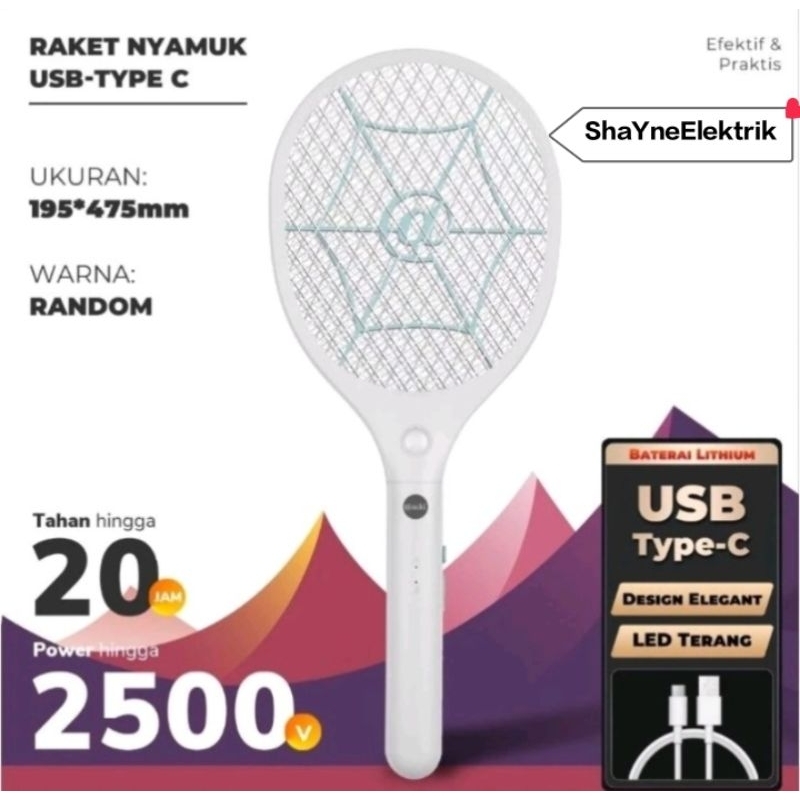 Raket Nyamuk Aoki USBC 879 / Raket Nyamuk USB-Type C / Raket Nyamuk Charger / Raket nyamuk + Senter 