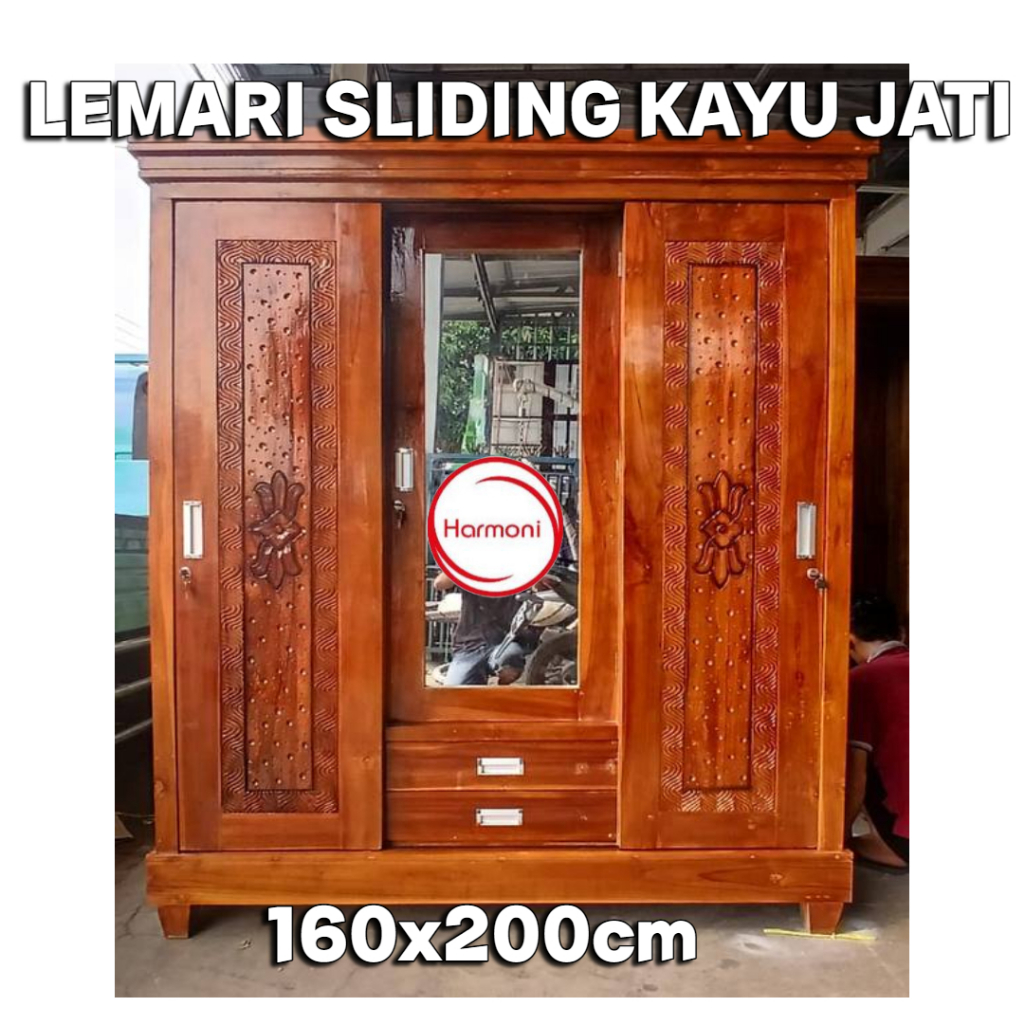 LEMARI PAKAIAN 3 PINTU KAYU SLIDING LEMARI KAYU 3 PINTU SLIDING
