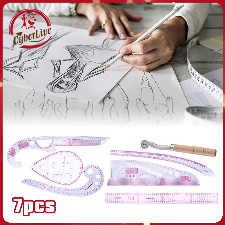 

KODE C5I 7pcs Penggaris Pola Jahit Set Penggaris Gambar Menjahit Pakaian Baju Quilting Patchwork Ruler Multi Function Sewing Rulers