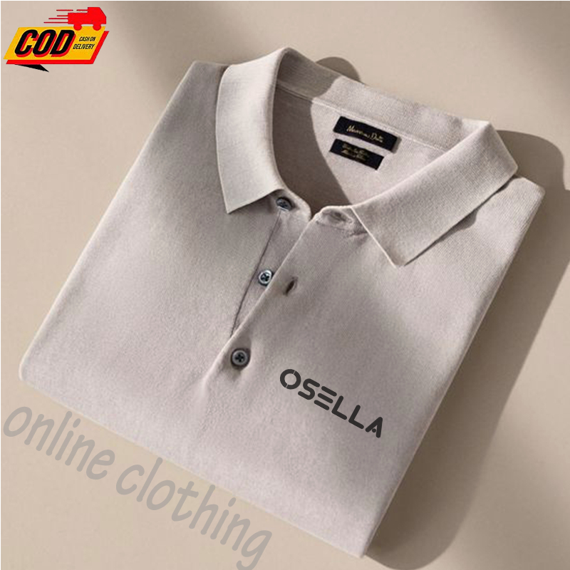 PROMO.Kaos Polo Shirt Pria V-neck OSella Motif Putih