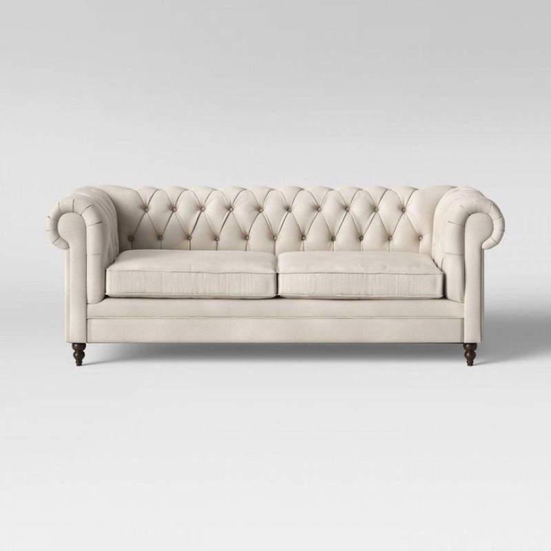 Kursi sofa cesterfiel Canvas cream - kursi sofa jok - kursi jok moder - sofa cesterfiel