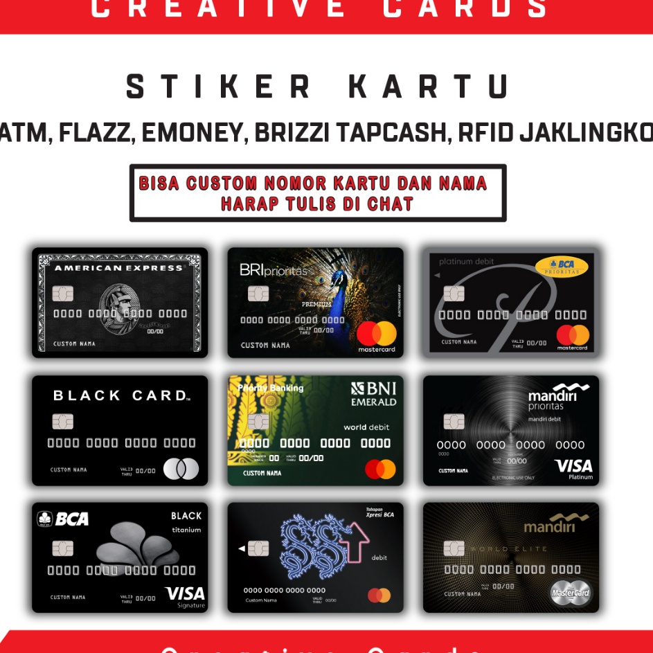 

Pusat Diskon Stiker Sticker Kartu Atm Skin Card FAKE PRIORITAS AMERICAN EXPRESS BCA MANDIRI BRI BLACK CARD Edition Vinyl Laminating Glossy Debit Credit Emoney Flazz Etoll TapCash RFID dll