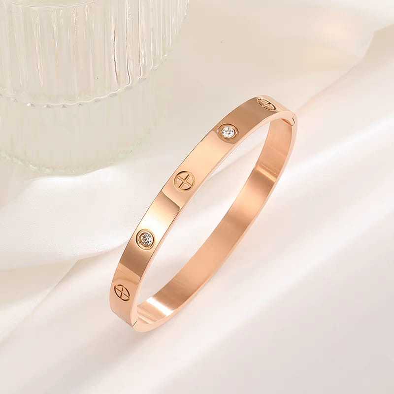 Gelang titanium embos 750 / gelang bangle wanita anti karat rose gold