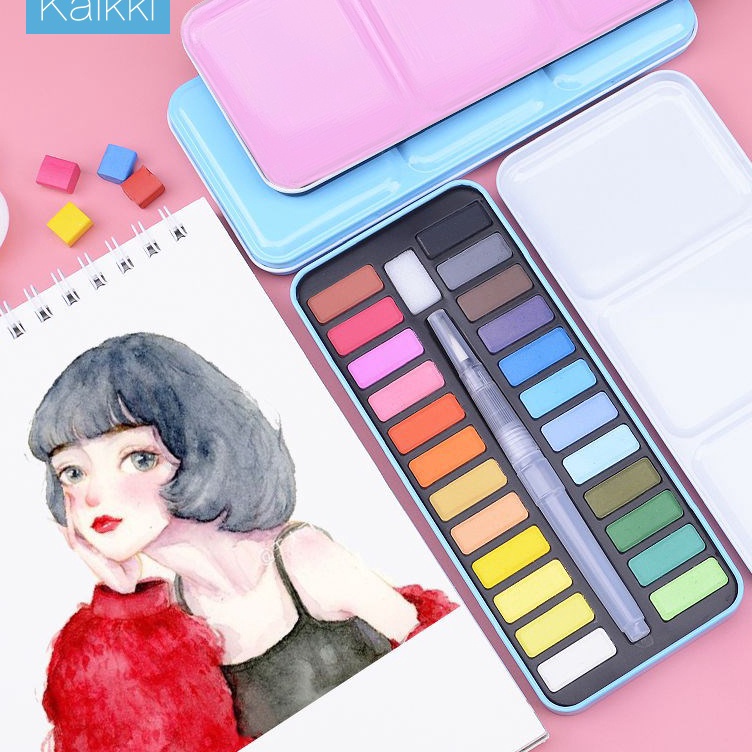 

Super Jualan Kaikki Cat Air Sponge Lukis 24 Warna Watercolor Set