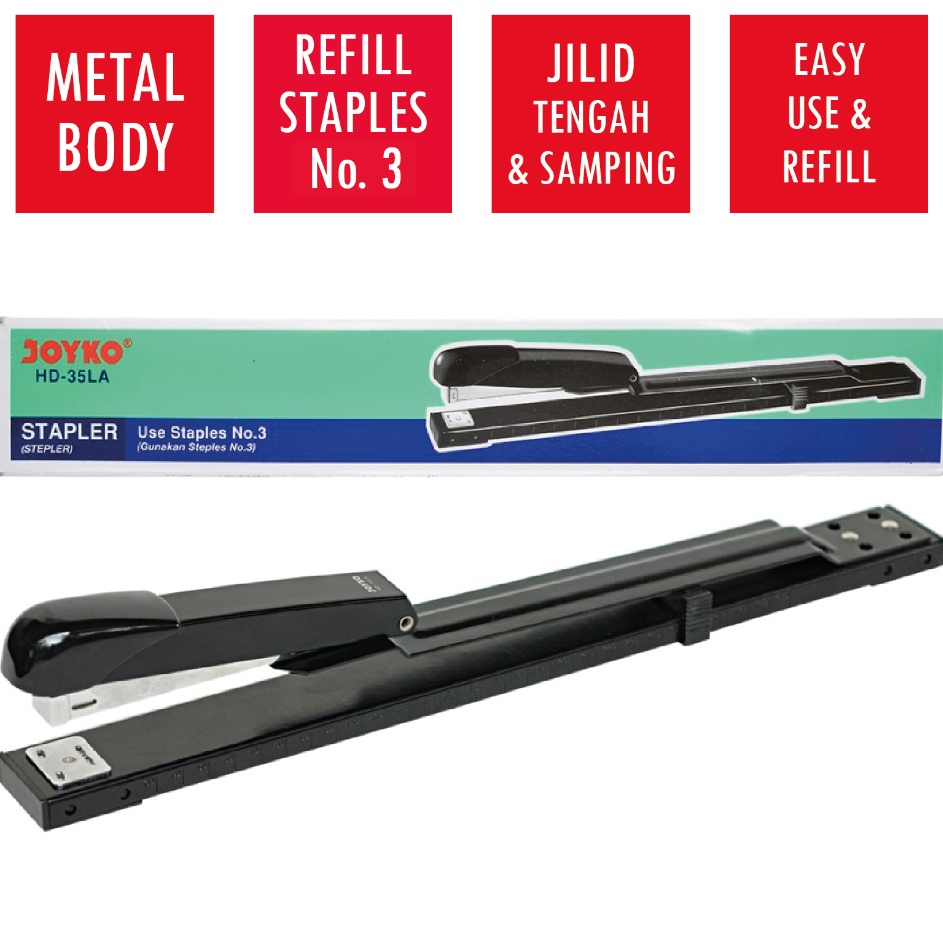 

Kejar Grosir 1 Unit Stapler Hekter Panjang JOYKO HD35LA Jilid Tengah Buku Refill Isi Staples No3 No3E