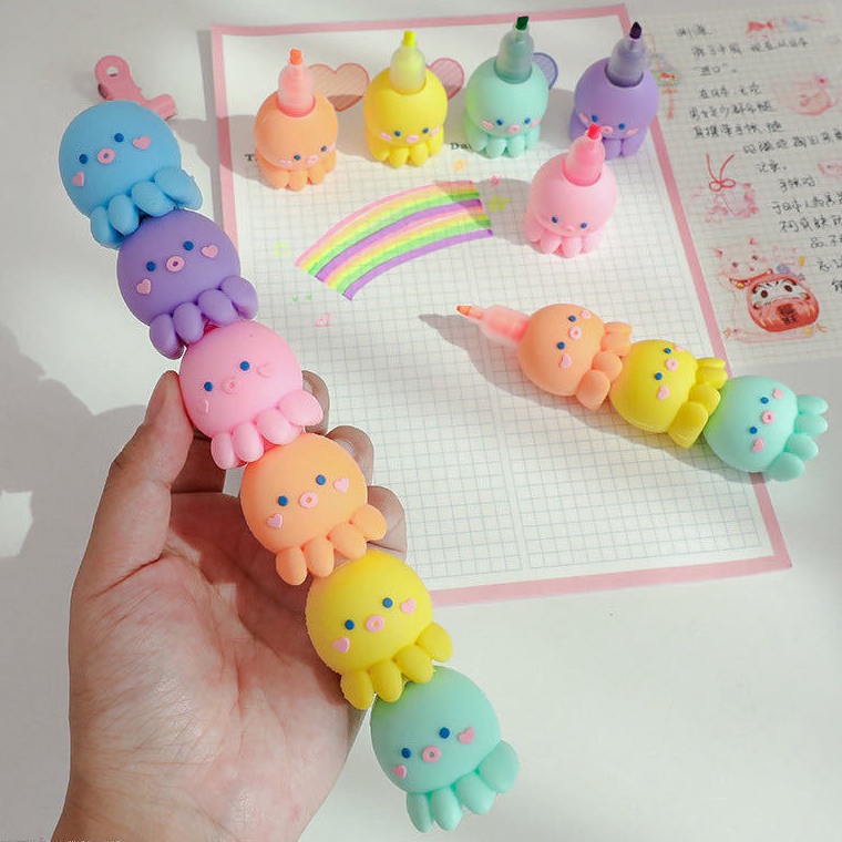 

KODE J6X Highlighter 3D Octopus Tumpuk 1 Set Stabilo Spidol Pastel Marker Textlighter Textliner Gurita ubur ubur
