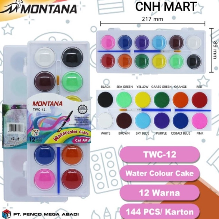

Murah Untung Montana Water Color 12 Warna Cat Air Montana TWC 12 Water Color Cake