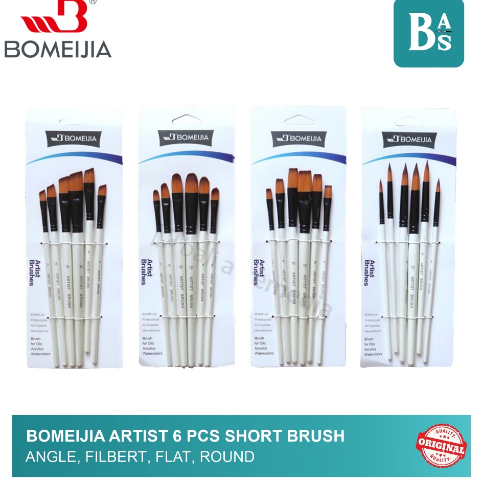 

Pasti Datang BOMEIJIA Artist 6 pcs Short Handle Brush Kuas BOMEIJA Artist Gagang Pendek Bundar Bulu Sintetis Set 6 Ukuran Filbert Angle Flat Peralatan Melukis Terlaris dari BAS Bali Art Supplies Jakarta