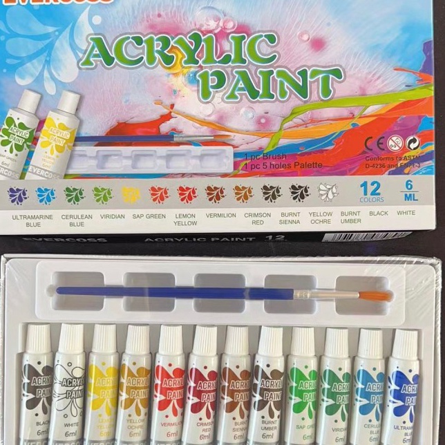 

Garansi Tukar Baru Cat Akrilik Acrylic Paint murah Palet dan Kuas 12 warna 6ml