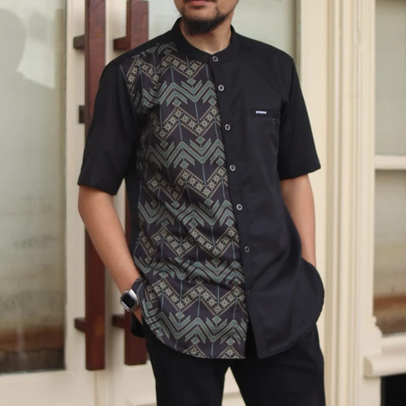 kemeja lengan pendek kadam motif batik/pakaian sunah/kemko pakistan