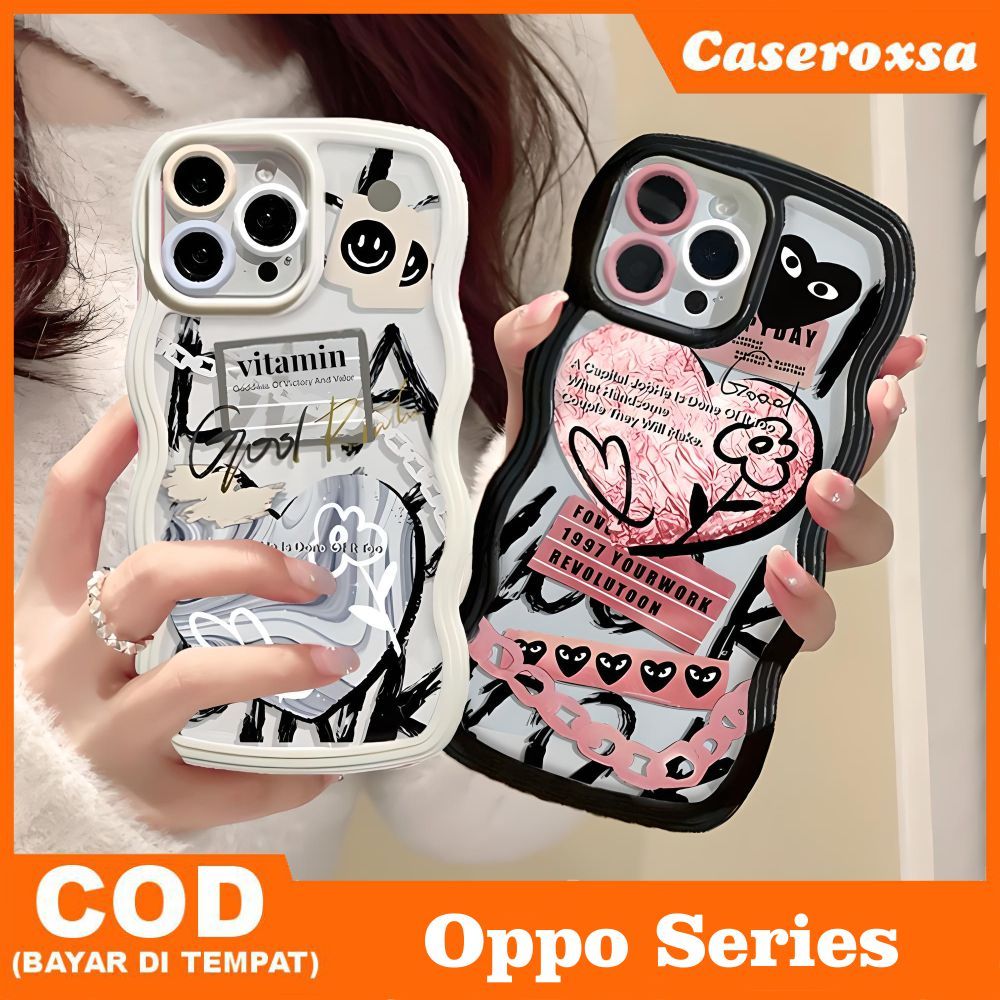 Case Oppo A3S A5 A16 A16S A17 A17K Casing Softcase Wave Love Heart Floral Smile Silicon Premium