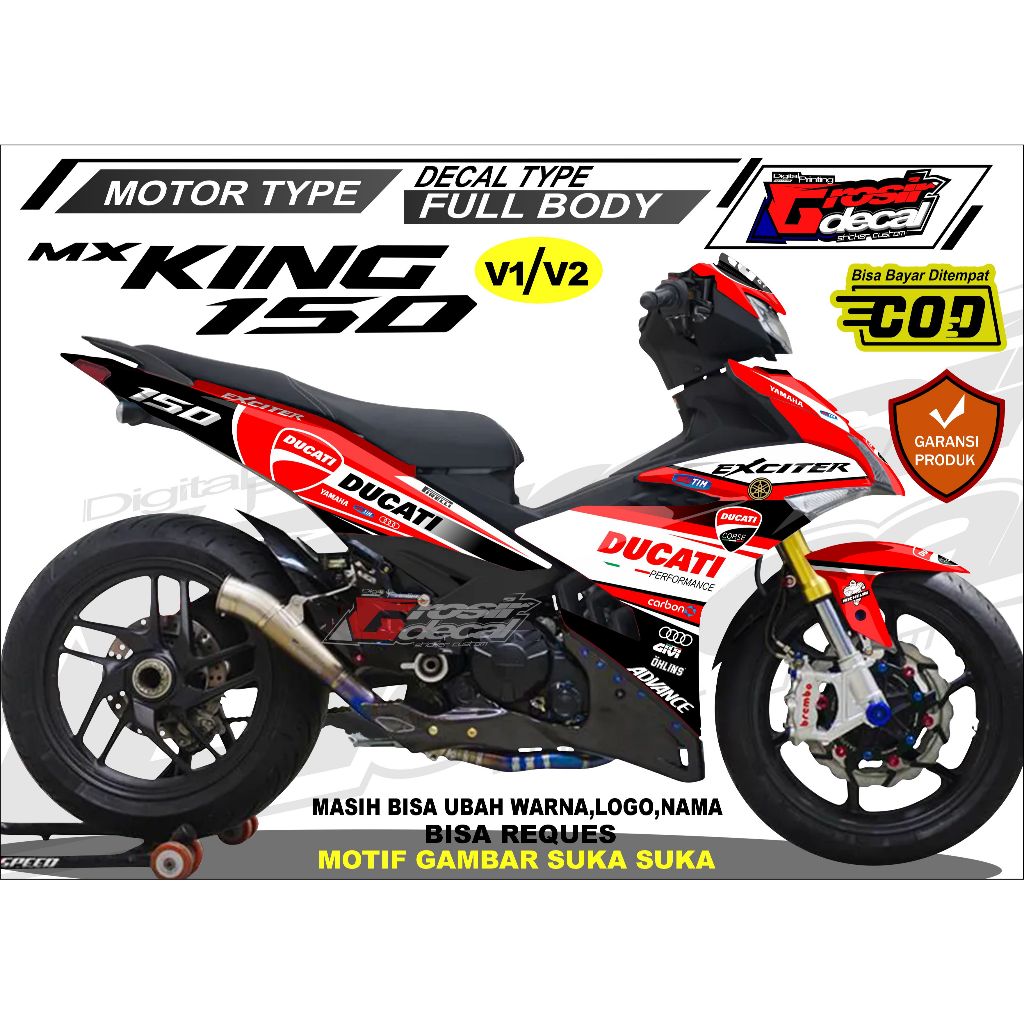 Decal Stiker MX KING 150 New / Old Ducati Full Body Fullblok Bebas Reques Sticker MX KING Full Body