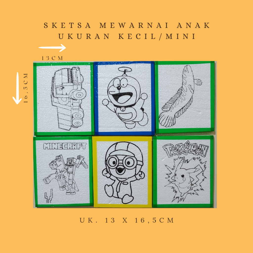 

Styrofoam mewarnai karakter anak/ gabus melukis/ list laakban ukuran 13cm x 16,5 cm paket pewarna