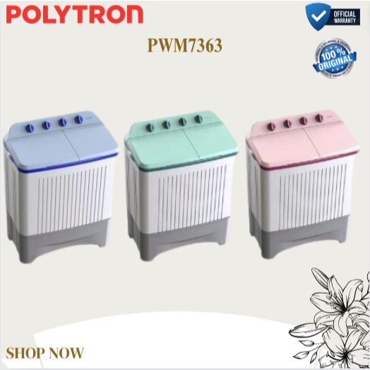 POLYTRON MESIN CUCI 2 TABUNG PWM7363 7Kg/PWM-7363/PWM 7363/PWM-7363/PWM7363/ORIGINAL/GARANSI RESMI