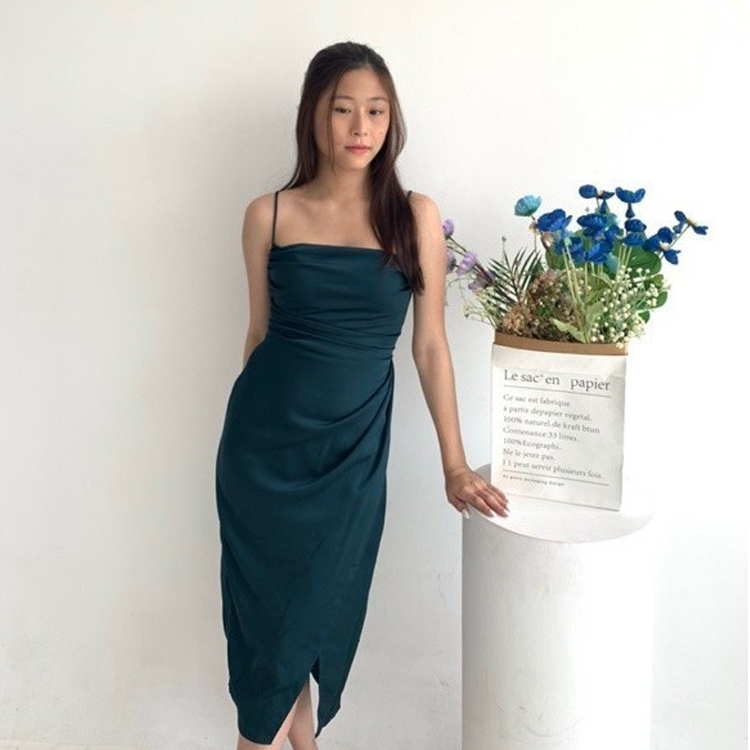 Natal Dress Midi Dress Satin NUOIR Luna Dress | Satin Silk Dress Premium Slit DRS B017