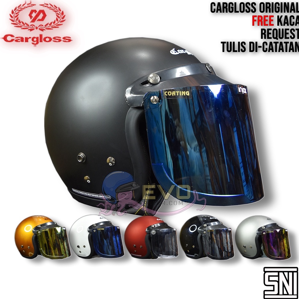 KODE J47K HELM CARGLOSS CFM RETRO ORIGINAL WARNA LENGKAP CARGLOSS KACA DATAR INJAK SILVER PELANGI GO