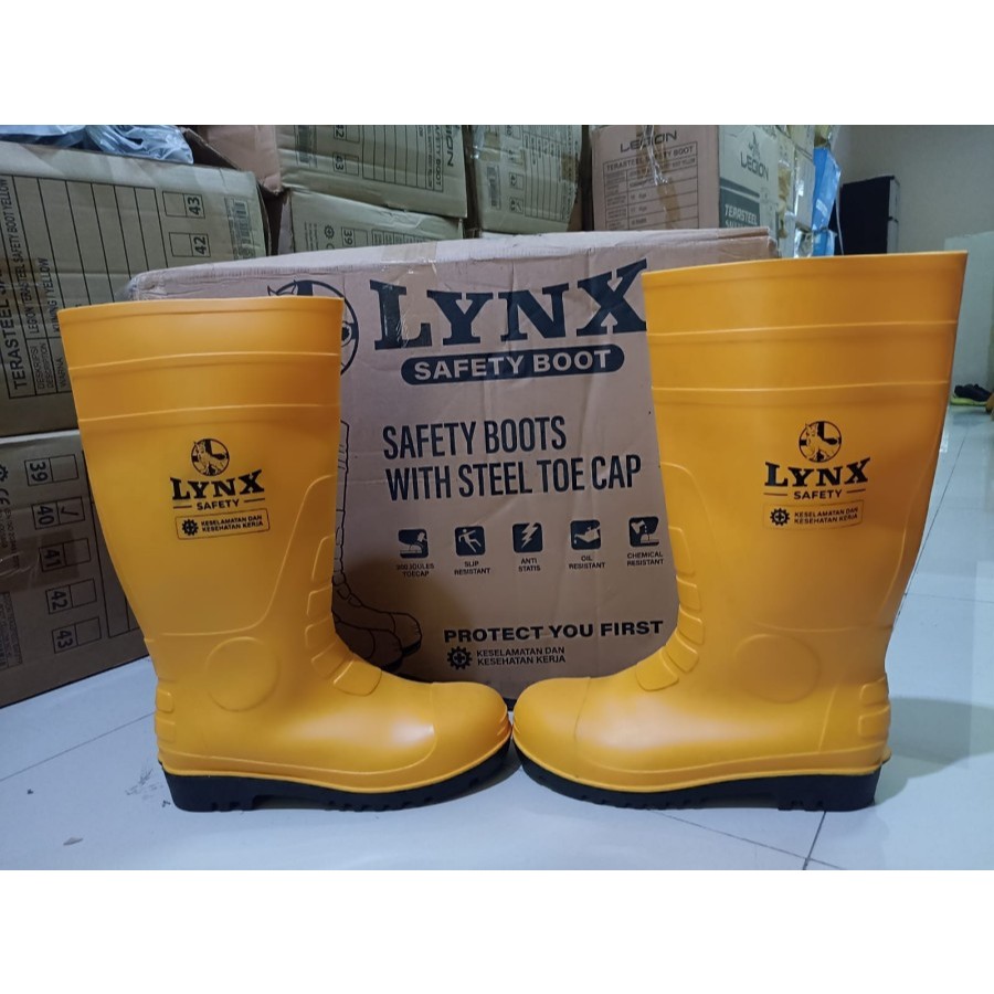 Sepatu Boot LYNX Rubber Kuning Safety Proyek Steel Besi Toe Lynx/boot/safety