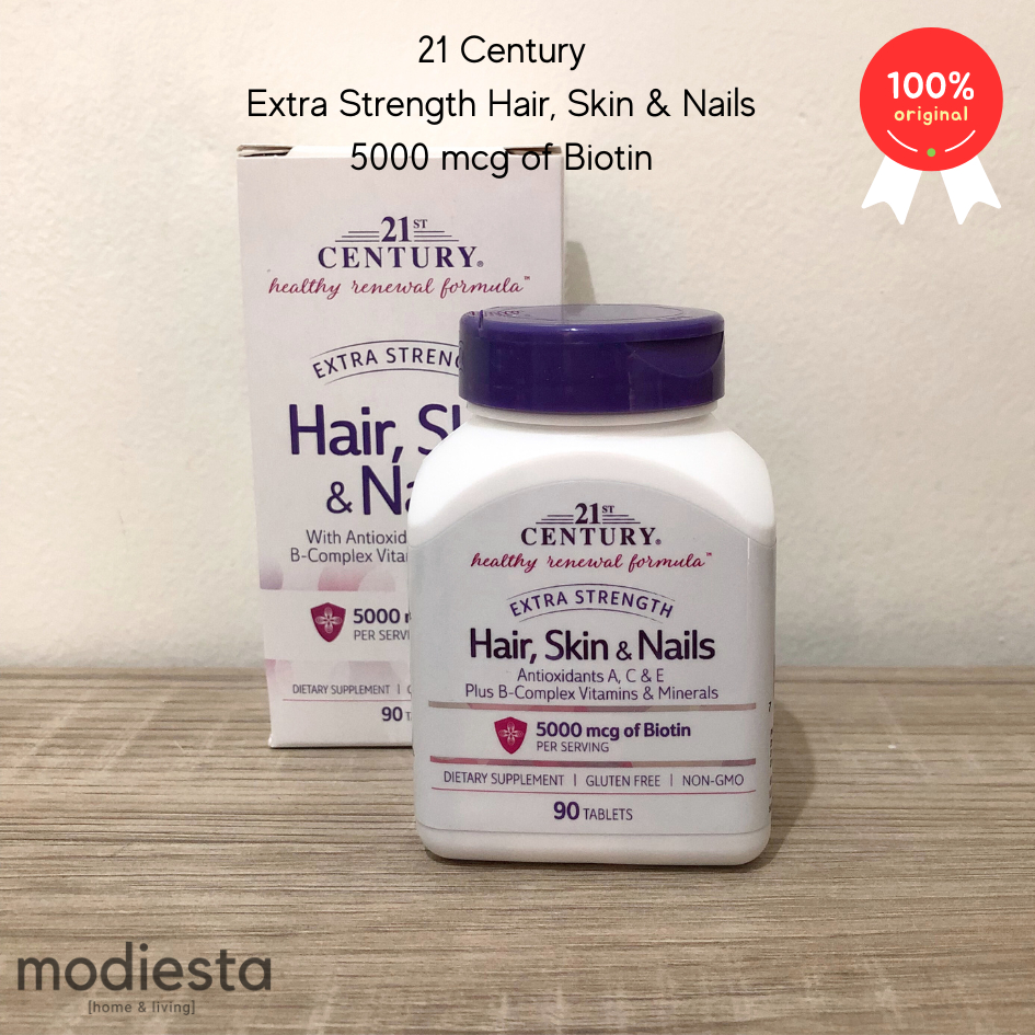 21st Century Extra Strength Hair Skin & Nails 5000 mcg Biotin 90 Tablets