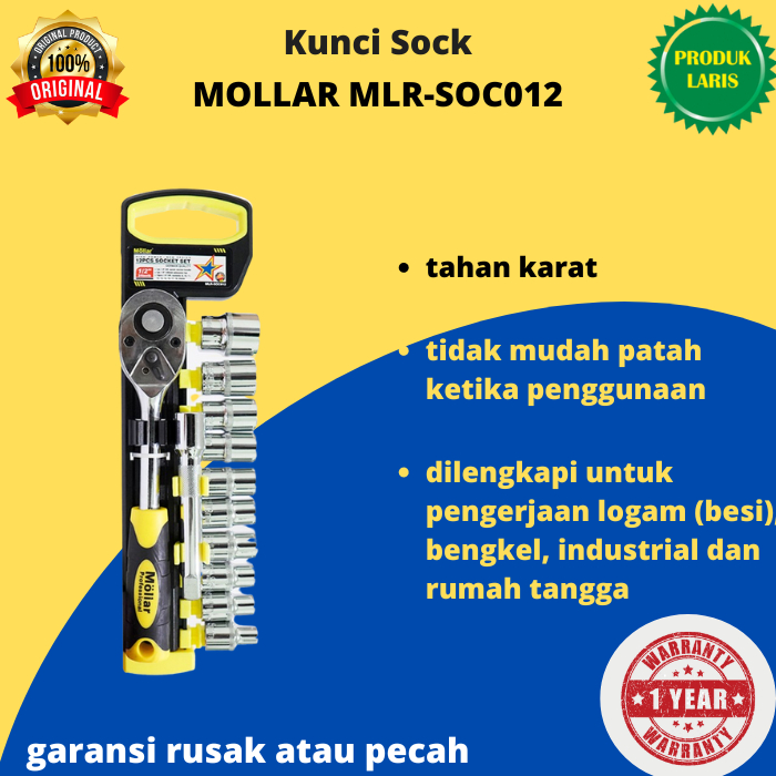 engkol kunci sock shock set sok set lengkap original Ratchet Set 12 Pcs 1/2 Inch 24T Crv kunci sok m