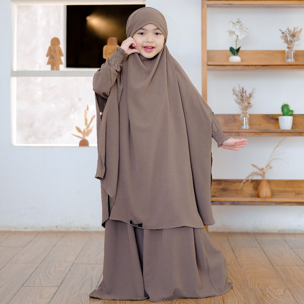 ORIGINAL SALVINA KIDS GAMIS ANAK FRENCH KHIMAR MADINA SET - SMOKE