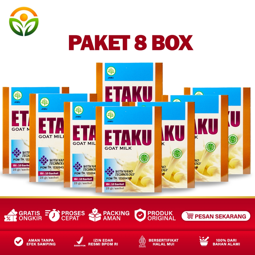 

Almira Herbal - Paket 8 Box Etaku Goat Milk Susu Kambing Etawa Murni Bubuk Sudah Bpom dan Halal