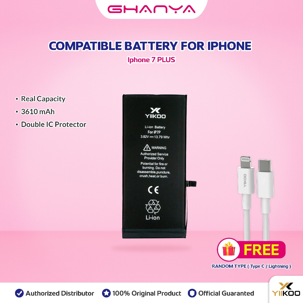 YIIKOO Baterai iPhone 7 PLUS 3610mAh Battery Super High Capacity Batre Ori iP 100% Original Asli Ber