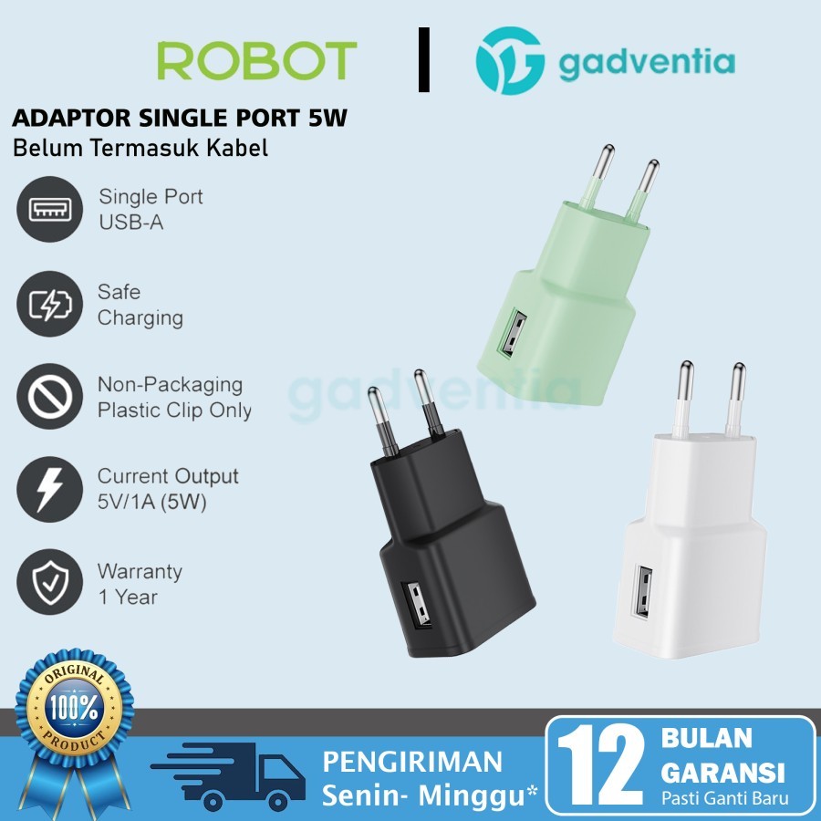 ROBOT Adaptor Kepala Charger RT-K4 Travel Charger Batok Casan HP USB A Untuk Casan Adapter Android O