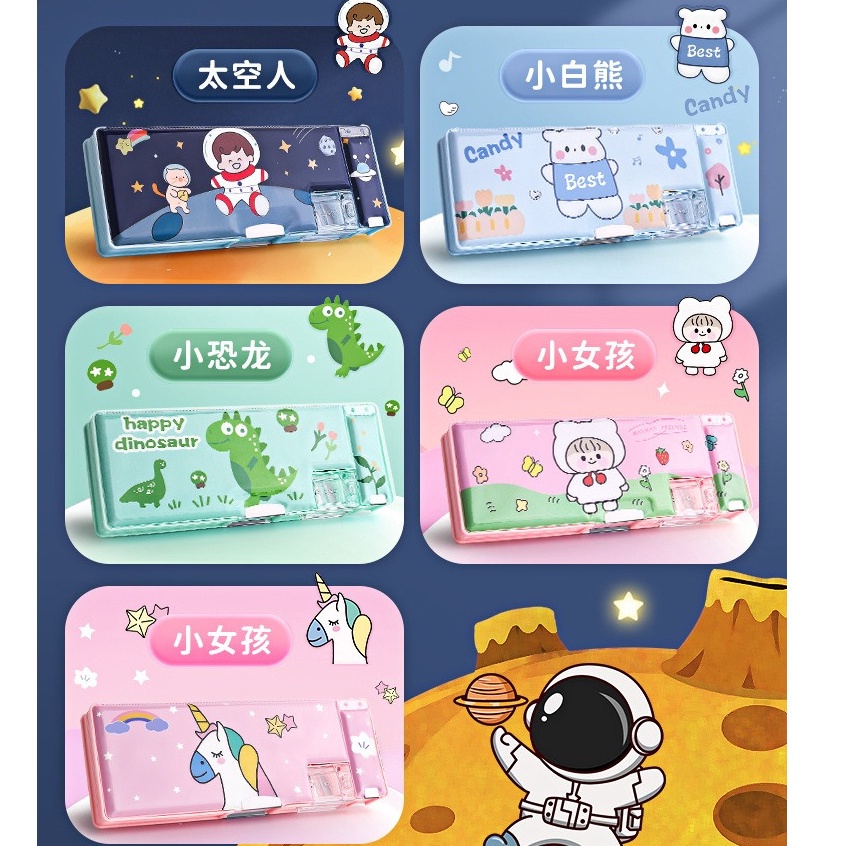 

COD New Model Kotak Tempat Pensil Lucu Pola Kartun Lapisan Ganda dengan Rautan Pensil Murah