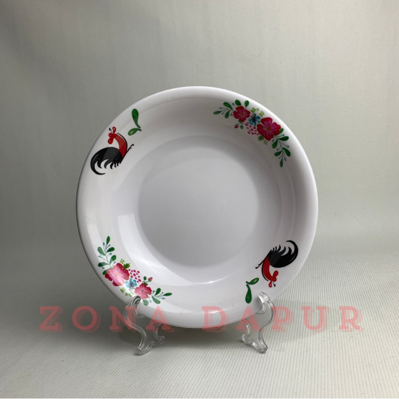 6 pcs / 1 lusin Piring Lontong Melamin 9 inch SINGASINGI Motif Ayam Jago Piring Saji Melamine