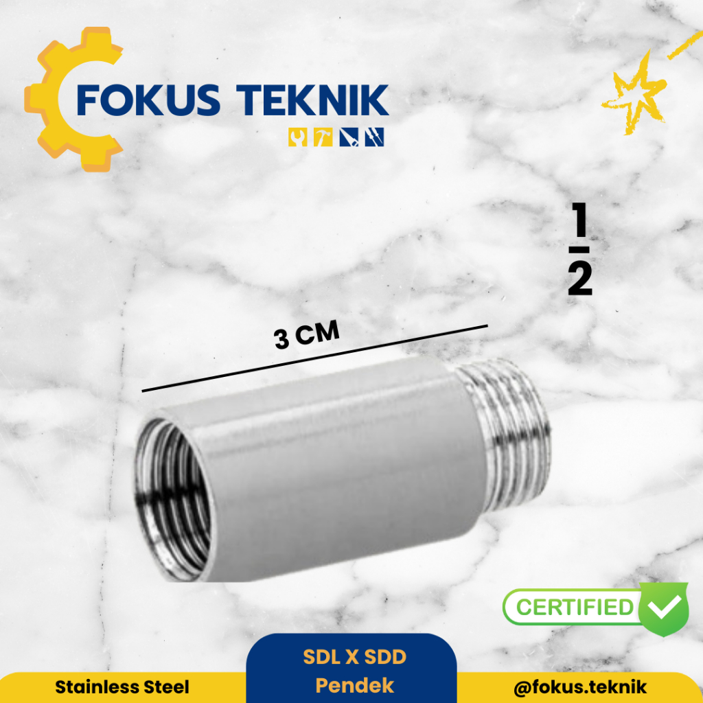 SDL X SDD Stainless 1/2 Inch Sambungan Drat Luar Stainless 1/2 Inch Pendek