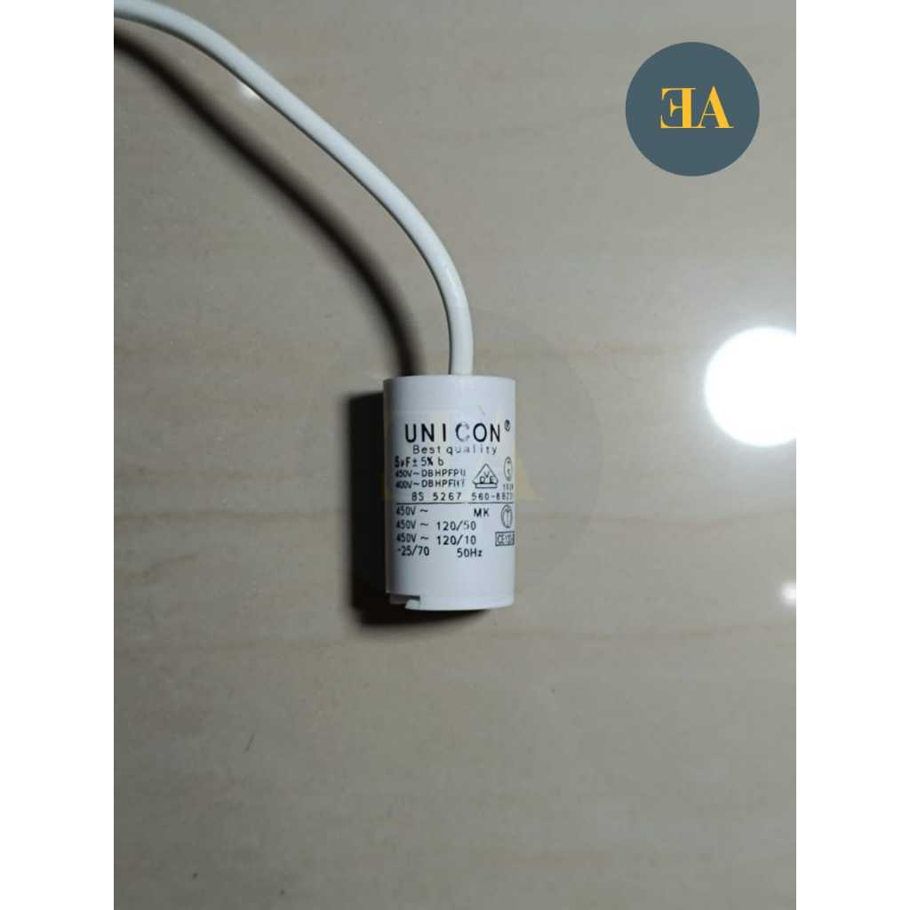 Kapasitor Mesin Cuci Unicon 5 UF / Kapasitor Bulat 5 UF Kabel