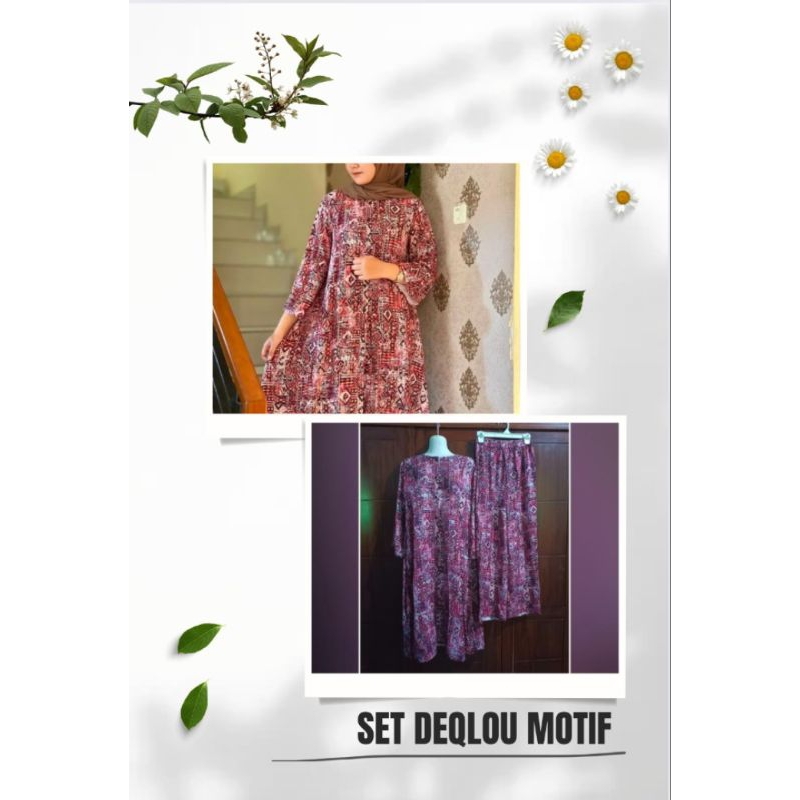 Okeda shop SET DEQLOU MOTIF - Setelan Celana Wanita Mewah Motif
