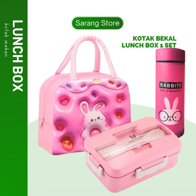 Kotak Tempat Makan Bekal Anak Sekolah Perempuan Laki Laki Lunch Box Set Tas Botol Minum Anti Tumpah
