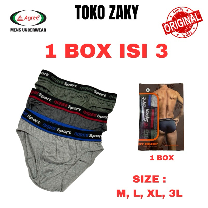 CELANA DALAM PRIA AGREE BOXER SEGITIGA ISI 3 | SIZE M-XXL | Super Soft - Cool and Comfort