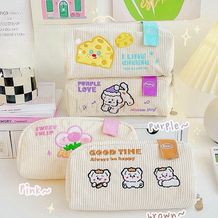 

KENSHO Kotak Pensil Kawaii Corduroy Pouch Lucu Tempat Pensil Kain Premium ART I6L3