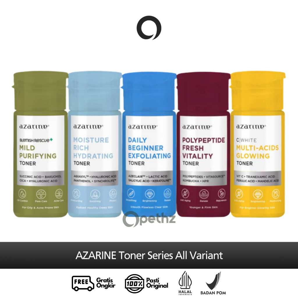 AZARINE Toner Series Untuk Kulit Kusam Kombinasi Anti Aging Berminyak Berjerawat 90ml - Beginner Exf