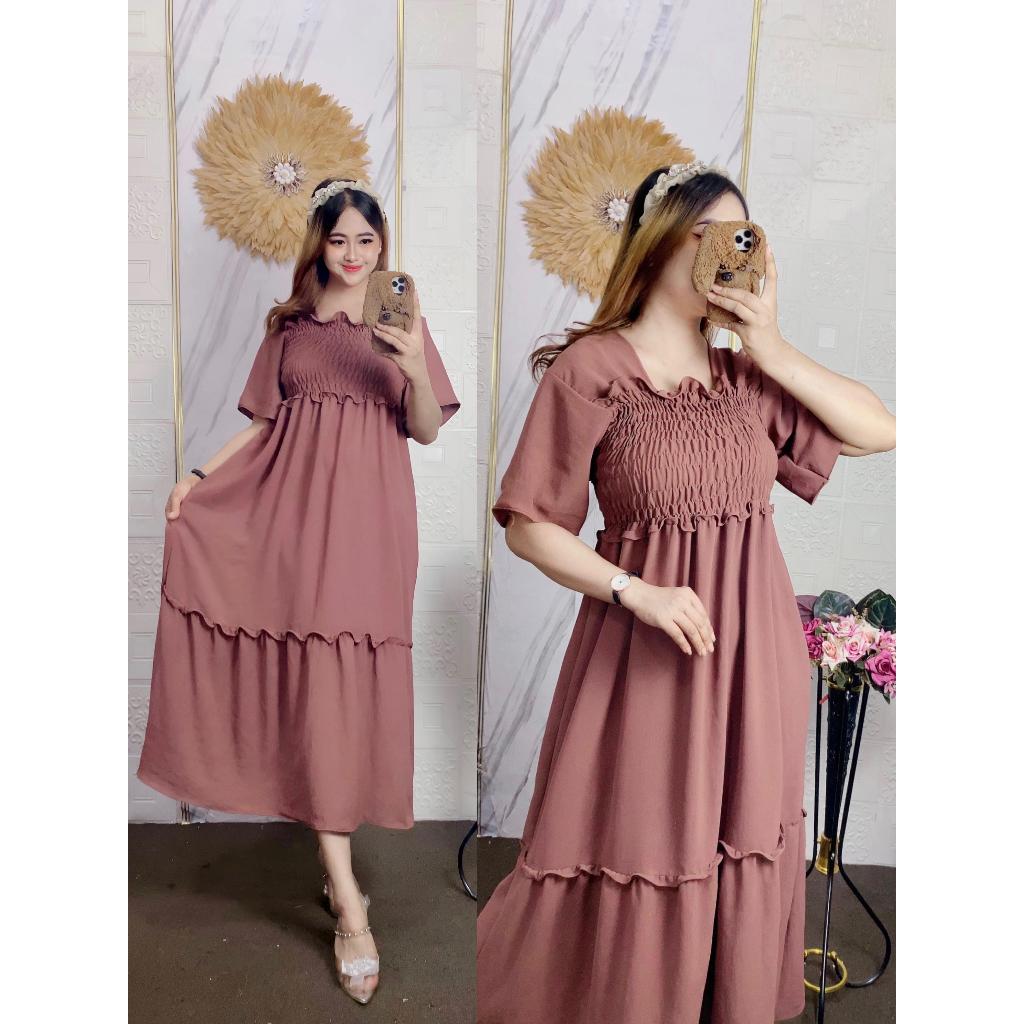 Daster Karet Kerut Dada Bahan Crinkle Airflow Premium Polos