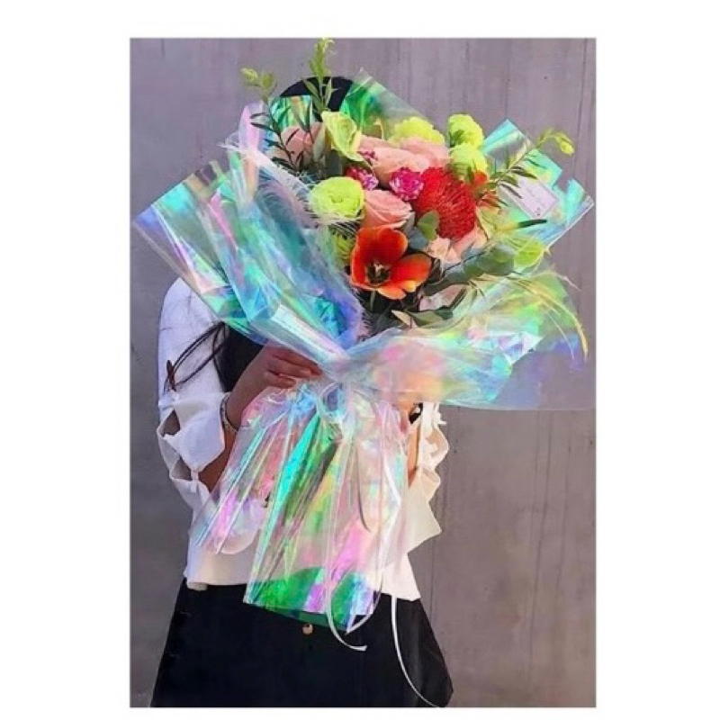 (5 lembar) kertas hologram buket l buket hologram lkertas rainbow hologram