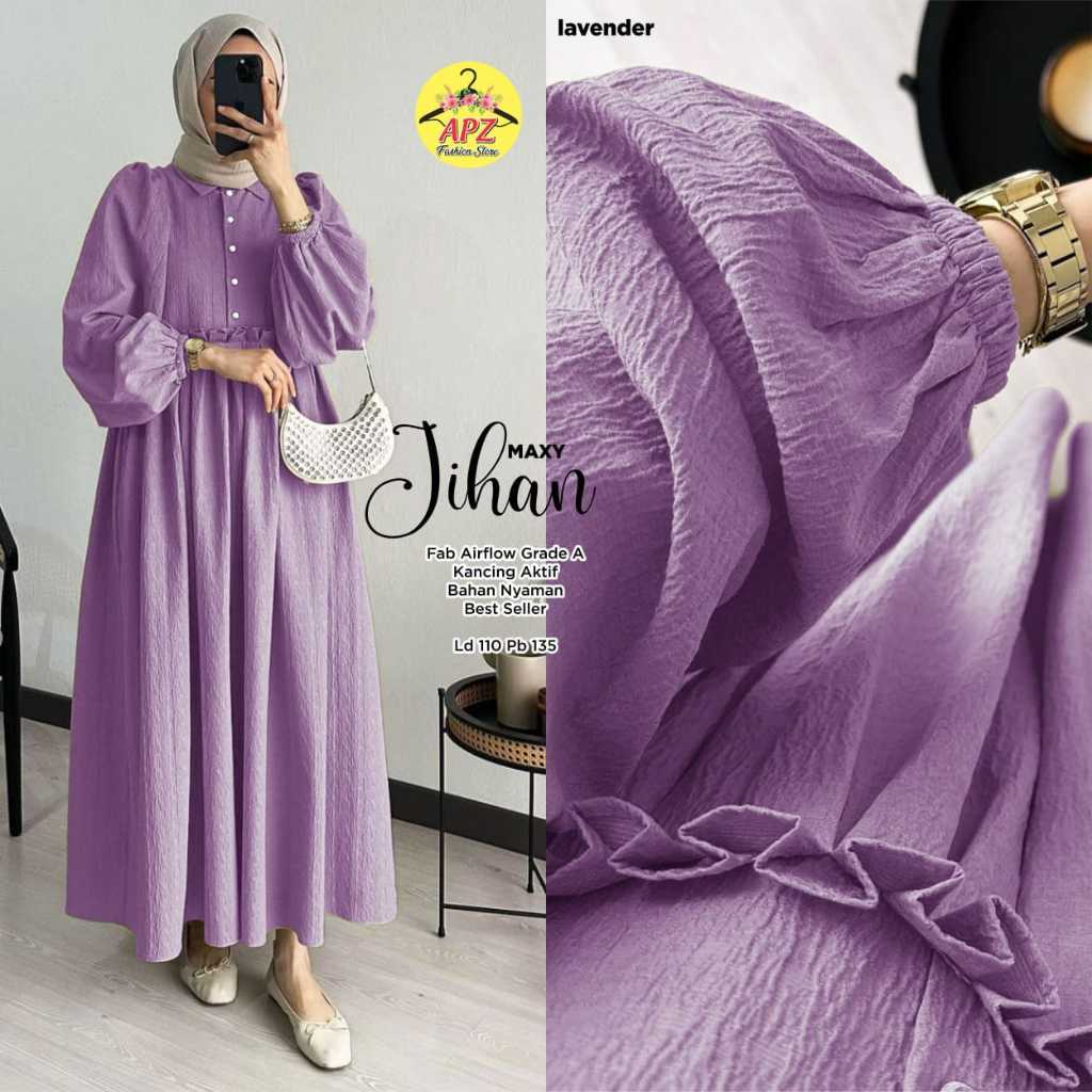 Goodsajifsn - Jihan Maxy Dress Bahan Crinkle Airflow Busana Muslimah Wanita