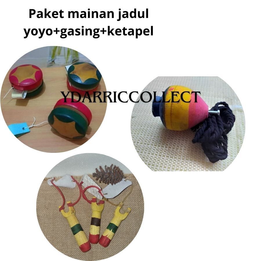 ❗❗ydarriccollect gasing kayu + yoyo besar + ketapel jadul (paket dolanan malang) mainan kayu murah k