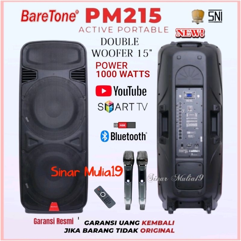 Speaker Portable Aktif Double 15 Inch BareTone PM215 Original
