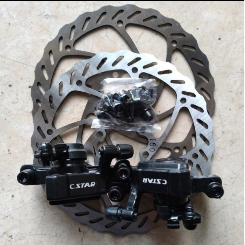 rem discbrake CSTAR br 350 disc brake set caliper kaliper cakram sepeda mekanik + rotor