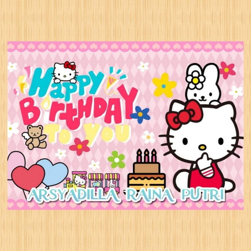 Spanduk HELLO KITTY banner HELLO KITTY spanduk banner ultah anak background HELLO KITTY custom backd