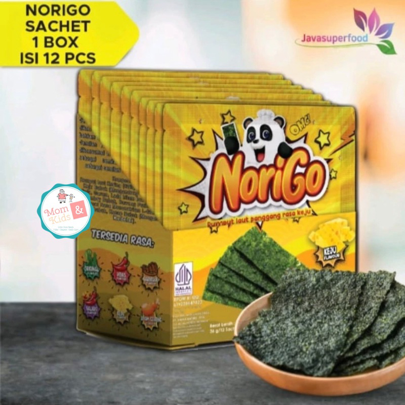 

NORIGO NORI SACHET SEAWEED 3G (1 BOX ISI 12 SACHET) RUMPUT LAUT HALAL SNACK CEMILAN BAYI ANAK