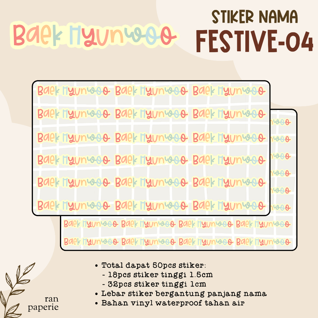 

Stiker Nama FESTIVE-04 Anti Air Waterproof Label Nama Sekolah Sticker Book