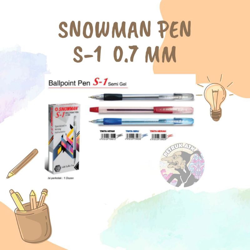 

[PCS] BOLPEN / PULPEN SNOWMAN S1 / S-1 0.7 MM DG WARNA HITAM / BIRU