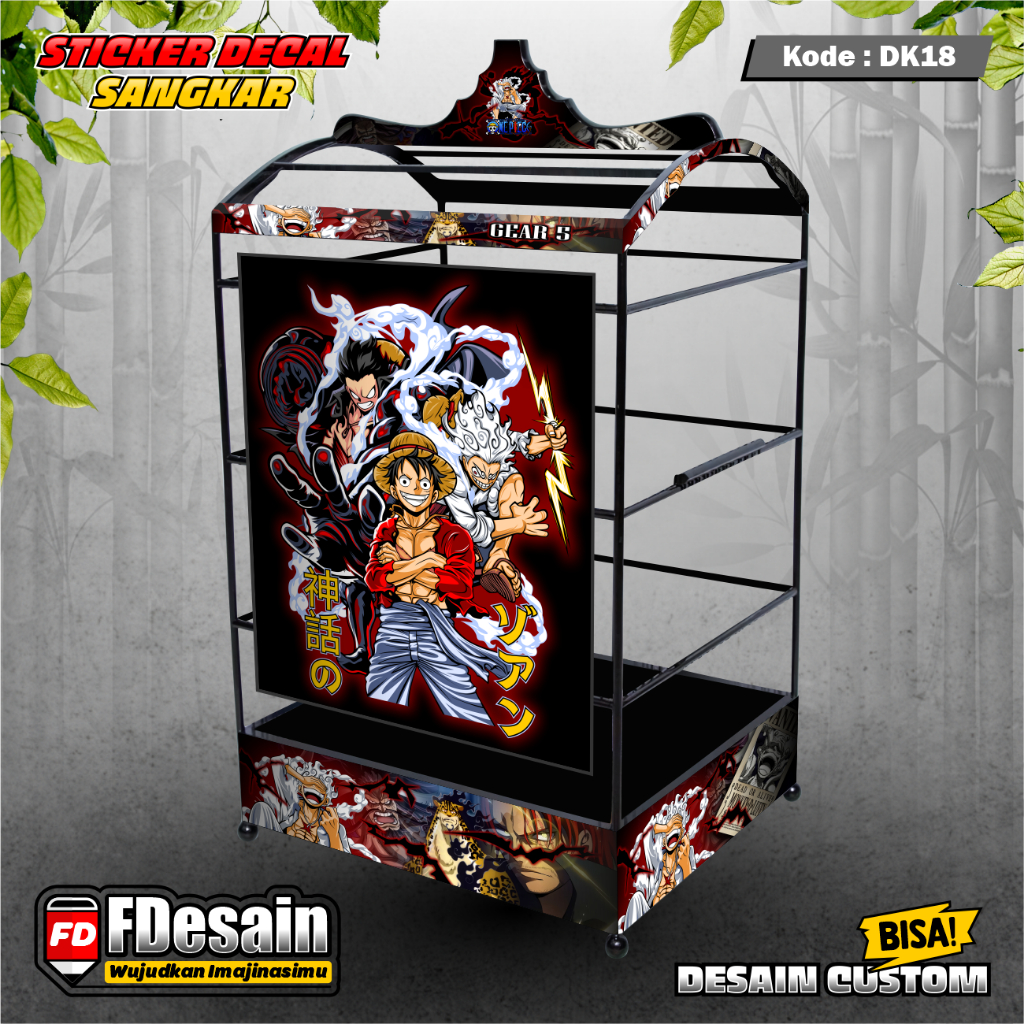 Sticker Decal Sangkar Kotak Kenari Kacer Nomer 1 2 3 Motif Desain One Piece Luffy Gear 5 Ebod Jaya B